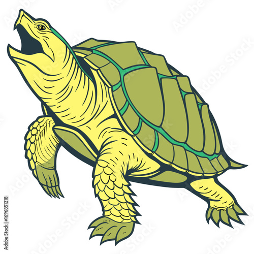 Drawing of a snapping turtle with mouth open