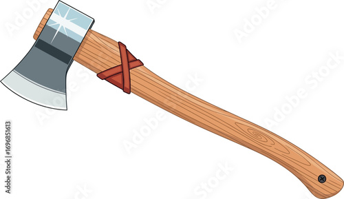 Sturdy wooden axe with sharp metal blade, ready for work