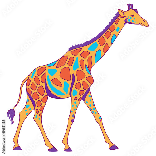 Colorful cartoon giraffe walking