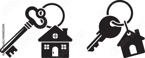 Black Silhouette House Keys with Keychain | Mortgage, Renting, Real Estate Symbol
