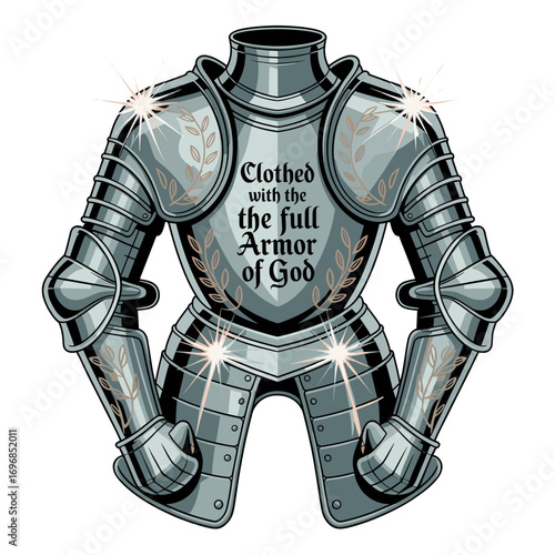 Full Suit of Shining Armor with Inspirational Text knight medieval