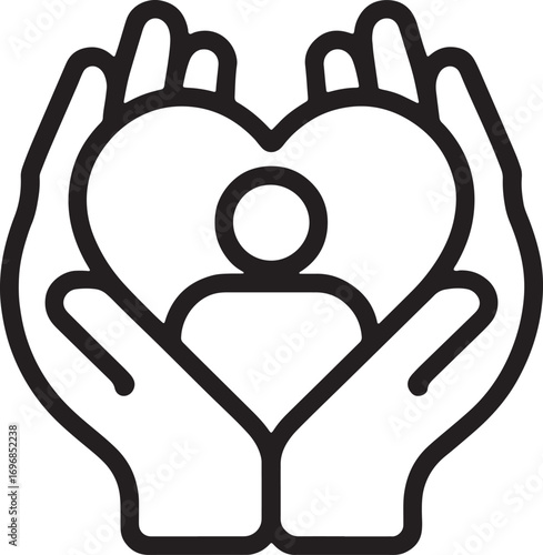 Hands Holding Heart with Person Icon