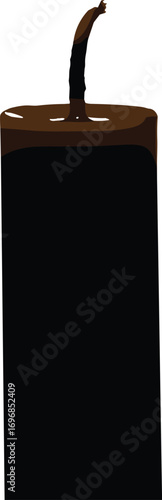 Vector illustration of a single black unlit candle with a bent wick, symbolizing simplicity, peace, mourning, and interior minimalism.