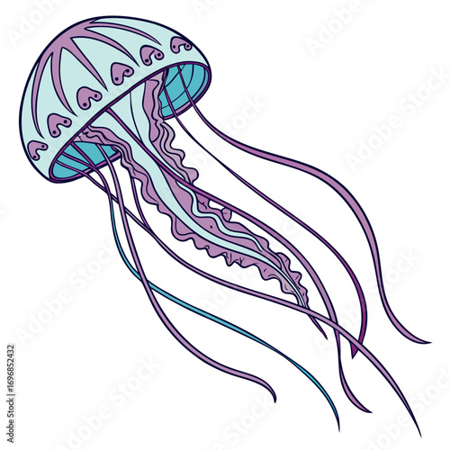 Stylized illustration of a purple and blue jellyfish
