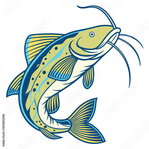 Illustration of a catfish with yellow and blue markings