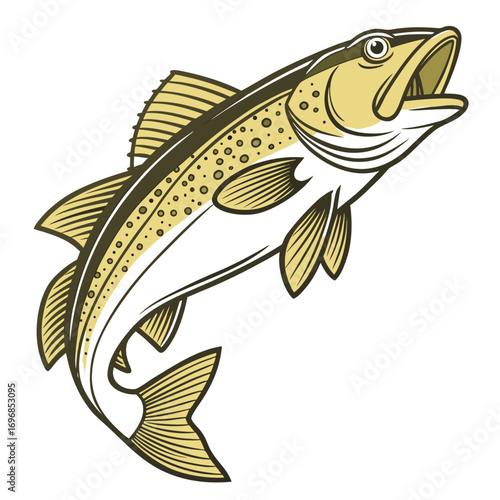 Jumping trout fish with open mouth