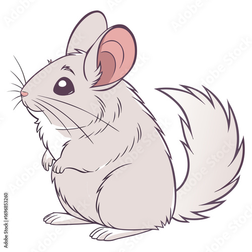 Cute cartoon chinchilla with big ears and fluffy tail