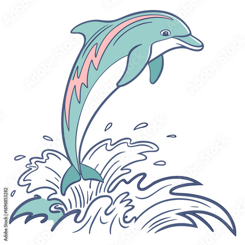 Cartoon dolphin jumping out of waves