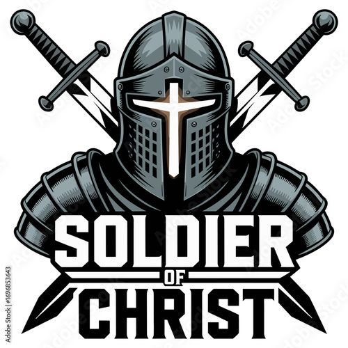 Soldier of Christ knight in armor with crossed swords and cross emblem warrior christian