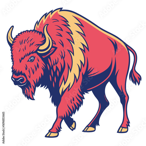 Illustration of a red bison with yellow mane