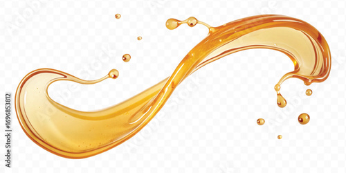 realistic smooth liquid honey splash in curve style isolated on transparent background