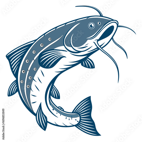 Stylized illustration of a catfish swimming