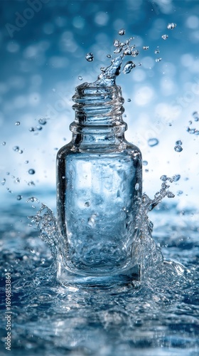 Water Droplets Splashing on Glass Bottle.