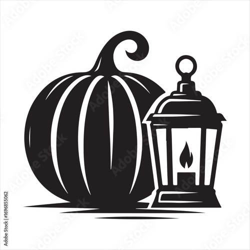 pumpkin with lantern vector silhouette sketch art design idea illustration