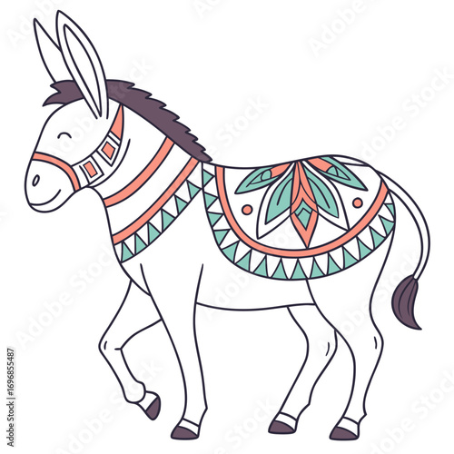 Donkey with decorative saddle blanket