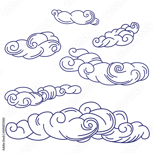 Vector Design Elements. Clouds. Vector Nature art. Editable Stroke. Eps 10. 