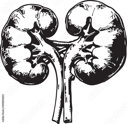 Human kidney silhouette with medical and anatomical focus
