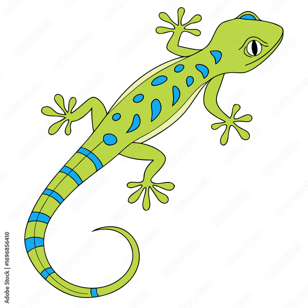 Naklejka premium Cute green gecko with blue spots