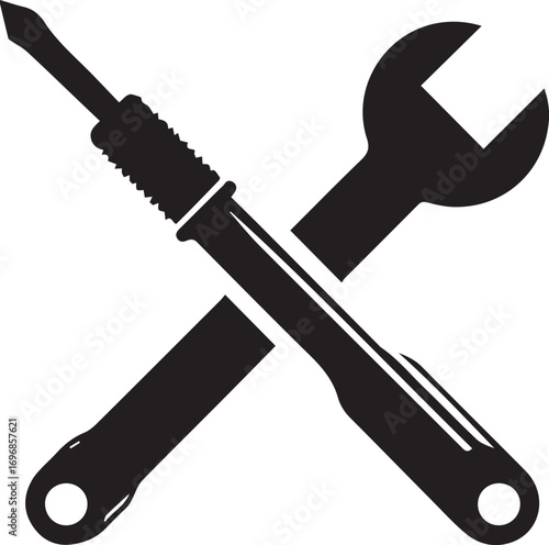 Icon of crossed screwdriver and wrench silhouette