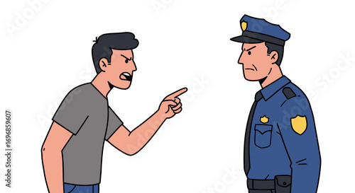 Man angrily points finger at police officer
