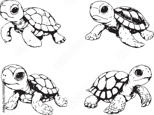 Cute cartoon baby turtle silhouette coloring page