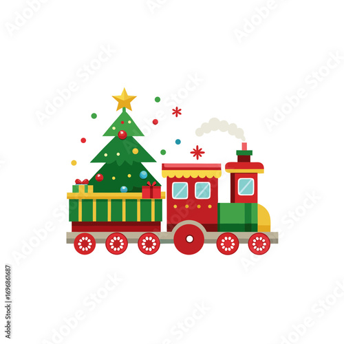 Christmas train vector illustration with festive holiday design