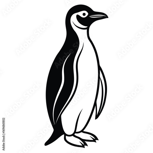Stylized Black And White Penguin Standing Profile View On White Background animal bird