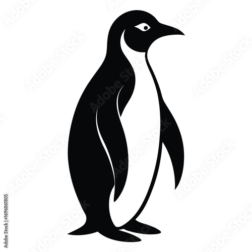 Stylized Black and White Silhouette of a Penguin Standing Sideways graphic vector