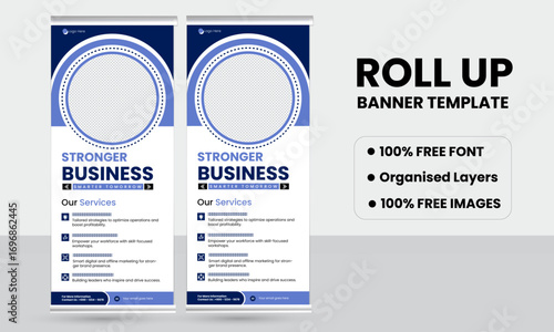 2026 Roll-Up Banner Template – Modern Vertical Standee Design for Corporate Events, Marketing & Advertising (PSD, AI, Print-Ready)