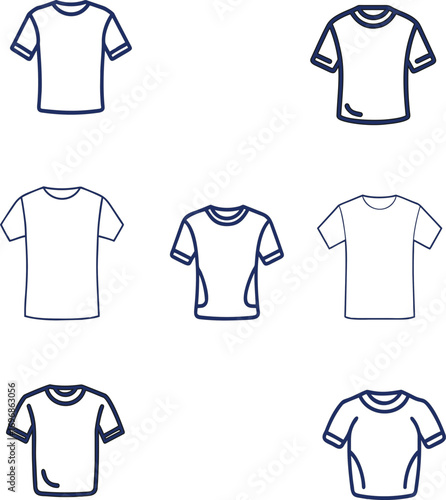 Stylish vector t-shirt set. Includes line art, flat, and outline versions for fashion and web design.

