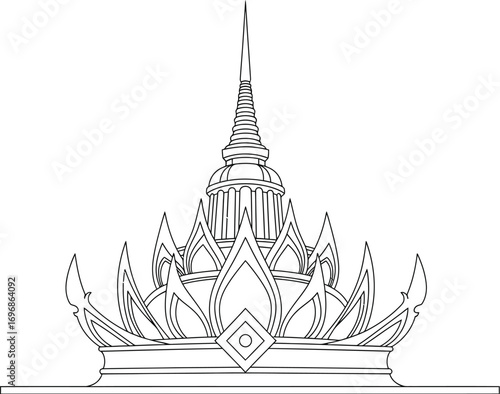 Outline drawing of thai architecture temple building design