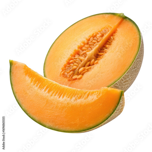 Fresh cantaloupe slice isolated on transparent background