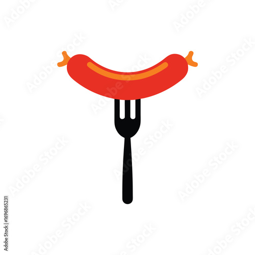 Colorful sausage on a fork vector art illustration