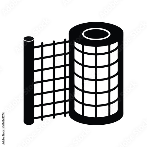 Durable black plastic wire mesh fence roll vector art illustration