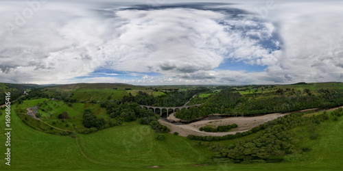 A 360 degree aerial view of the Lambley Viaduct in Northumberland, UK
