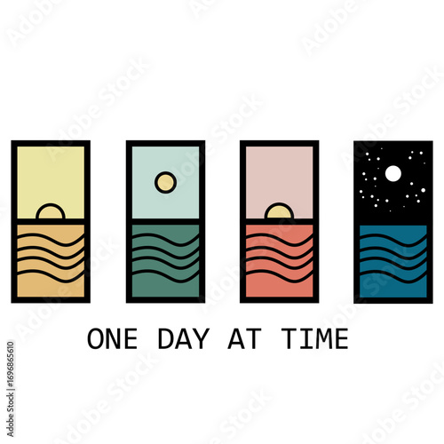 Four icons that depict the time of day, namely morning, afternoon, evening and night.