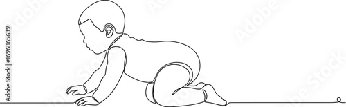 Continuous line drawing of baby crawling vector illustration
