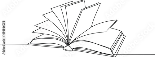 Open book continuous line drawing education study knowledge read