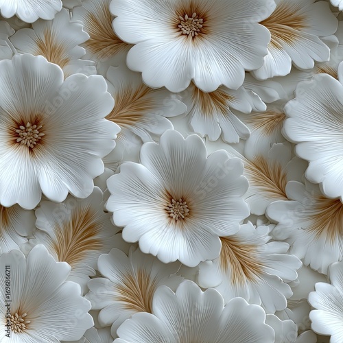 Intricate white flowers with gold leaves create a sophisticated and seamless background ideal for various design uses SEAMLESS PATTERN