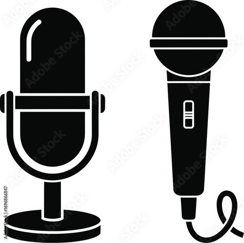 Classic and modern microphones side by side, representing audio history and evolution.