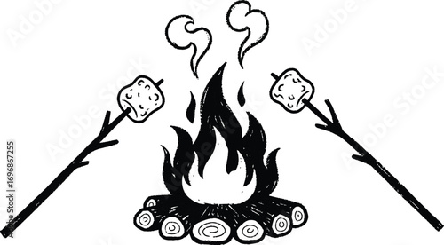 Campfire marshmallows drawing summer camping illustration art
