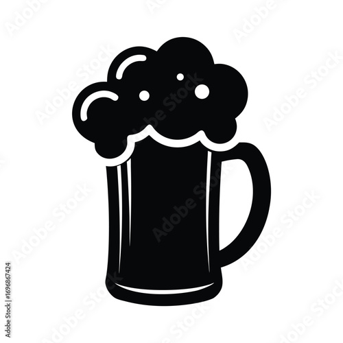Frosty Beer Mug with Overflowing Foam silhouette vector 