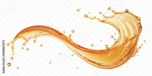 realistic smooth liquid honey splash in curve style isolated on transparent background