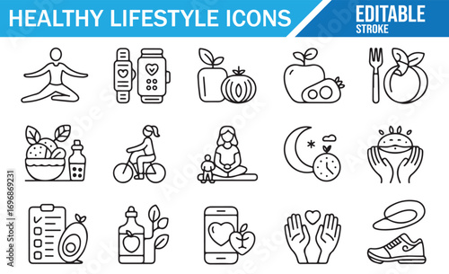 Modern flat line icons for balance, health, and wellness concepts
