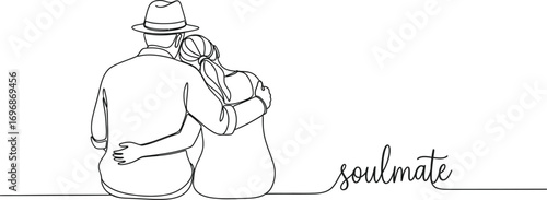 Continuous line drawing soulmate couple love relationship art
