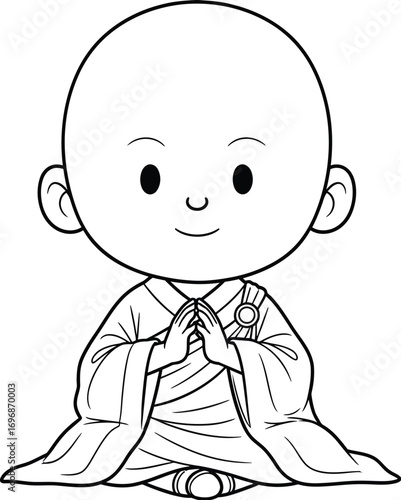 Cute monk coloring page vector illustration line art drawing