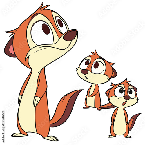 Three Cartoon Raccoons in Different Poses on White Background animal character