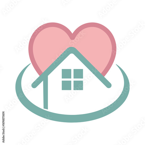Home Care Heart Logo House with Love Symbol for Healthcare and Family Services Branding