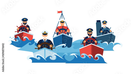 Sailing the Waters: A fleet of boats navigate the open water, helmed by skilled sailors under a sky full of possibilities.
