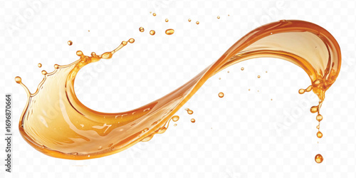 realistic smooth liquid honey splash in curve style isolated on transparent background
